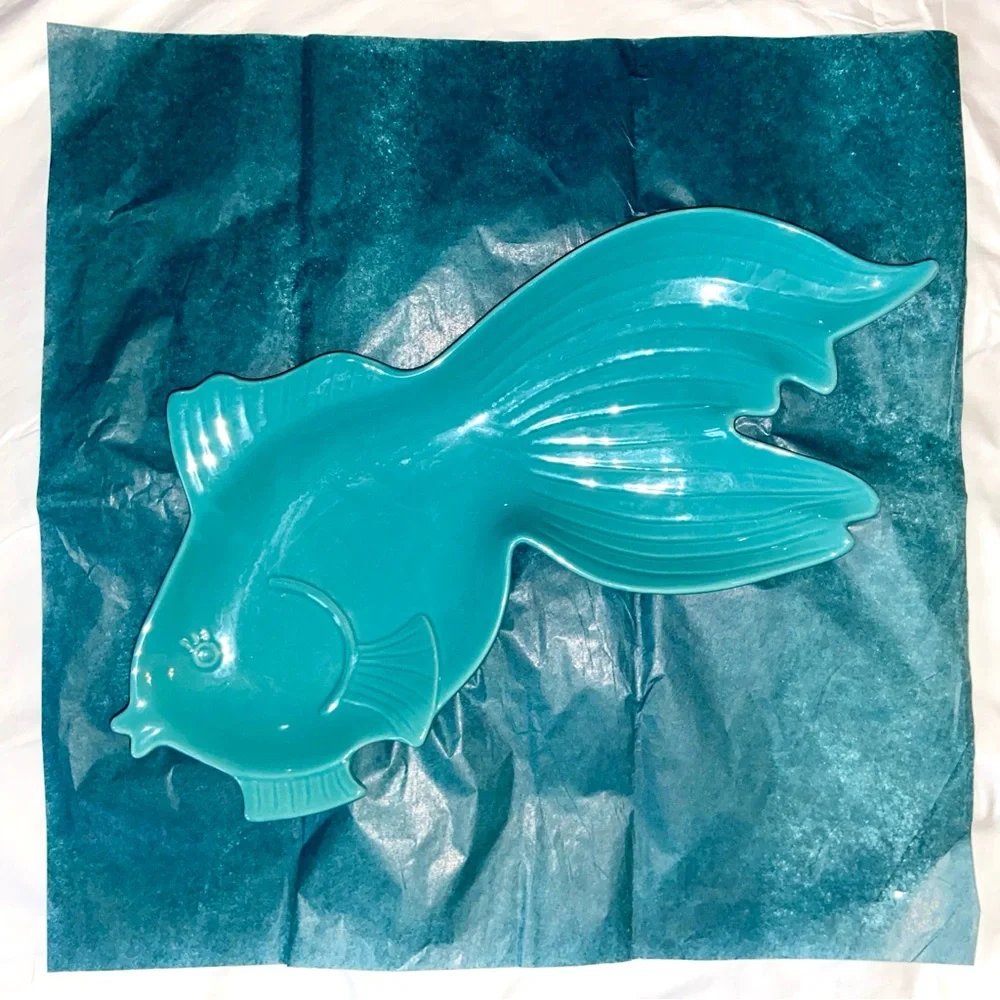 Thrift Store Find 1 Vintage Food Safe Teal🐟 Shaped Plate/Platter/Bowl/Decoration